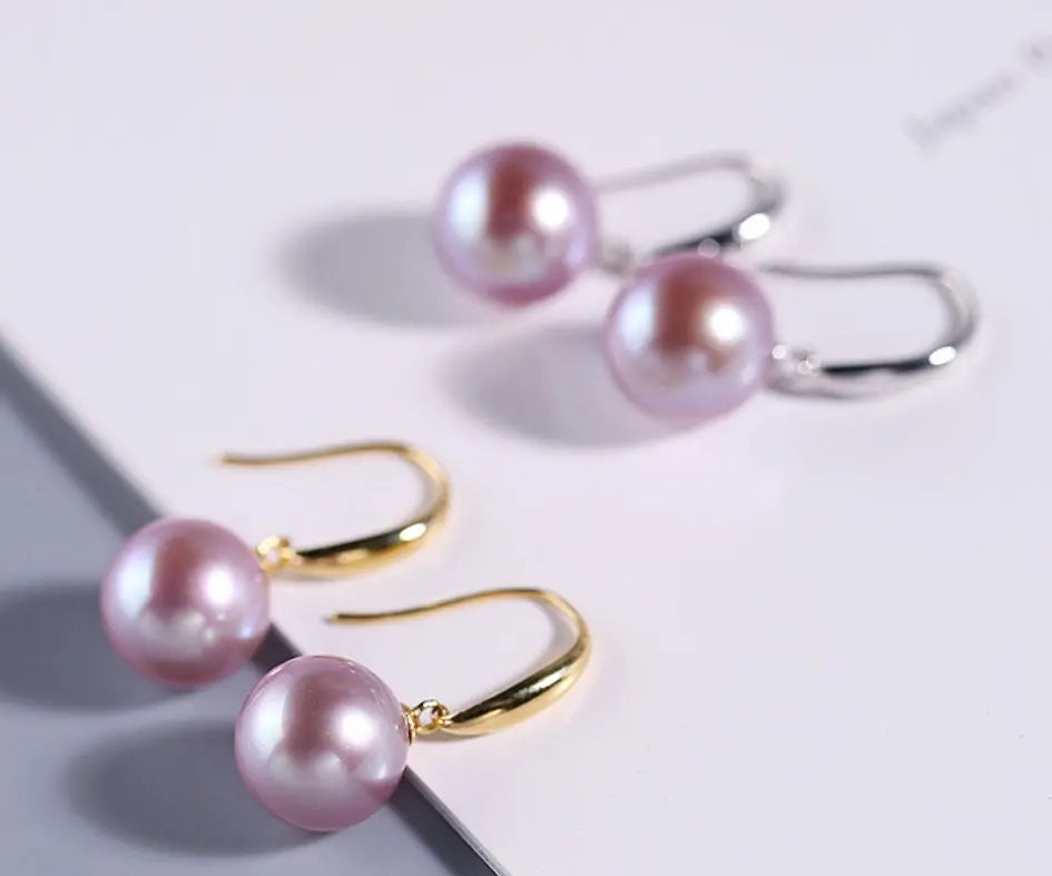 5A+ High Luster 10mm White Purple Pearl Earrings, 18K Solid Yellow Gold Handmade Earrings, Anniversary Gift Idea, Edison Pearl Earrings Etsy