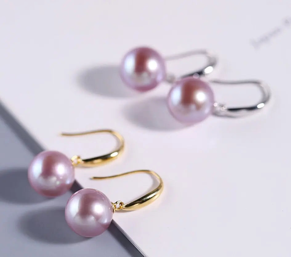 5A+ High Luster 10mm White Purple Pearl Earrings, 18K Solid White Gold Handmade Earrings, Anniversary Gift Idea, Edison Pearl Earrings Etsy