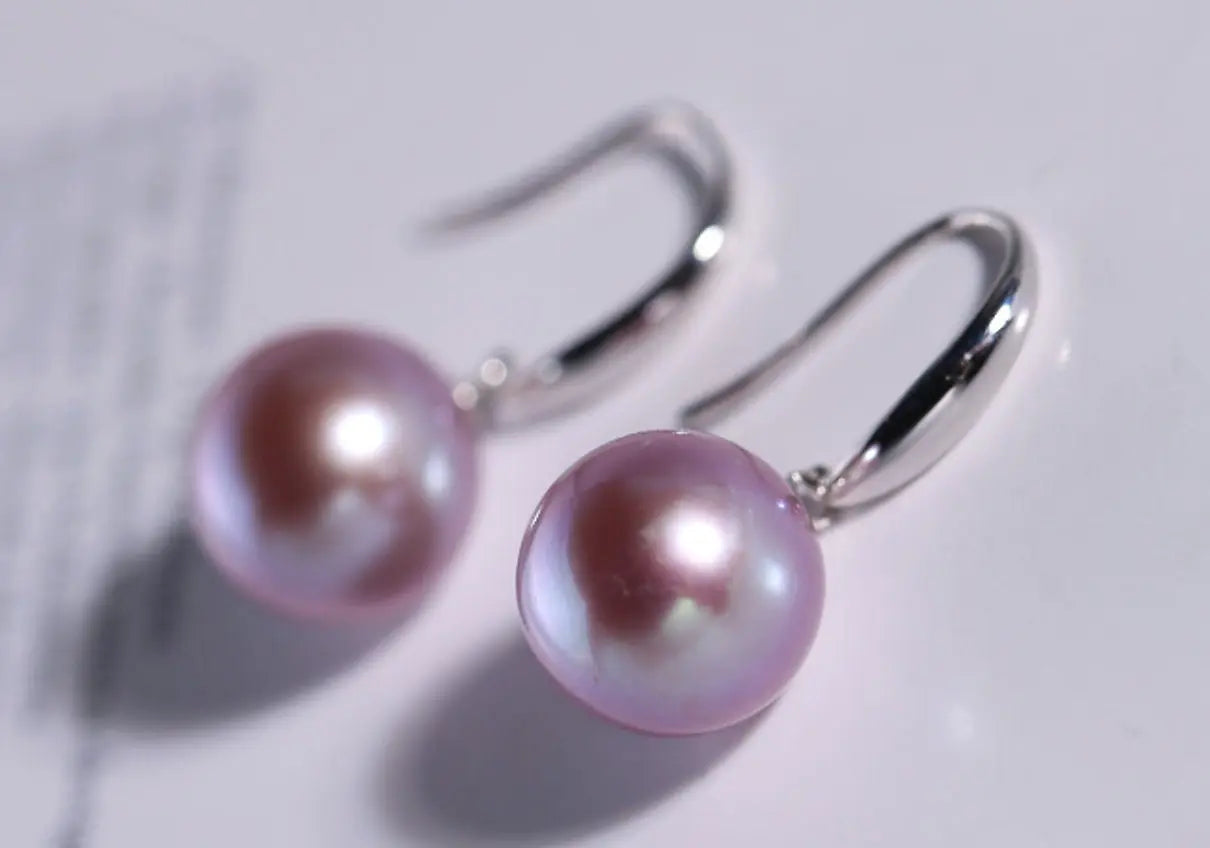 5A+ High Luster 10mm White Purple Pearl Earrings, 18K Solid Yellow Gold Handmade Earrings, Anniversary Gift Idea, Edison Pearl Earrings Etsy