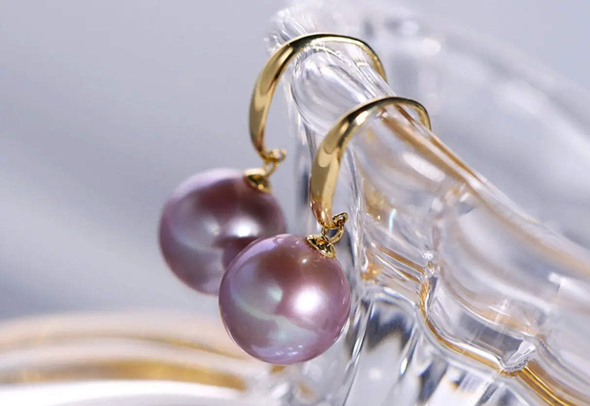 5A+ High Luster 10mm White Purple Pearl Earrings, 18K Solid Yellow Gold Handmade Earrings, Anniversary Gift Idea, Edison Pearl Earrings Etsy