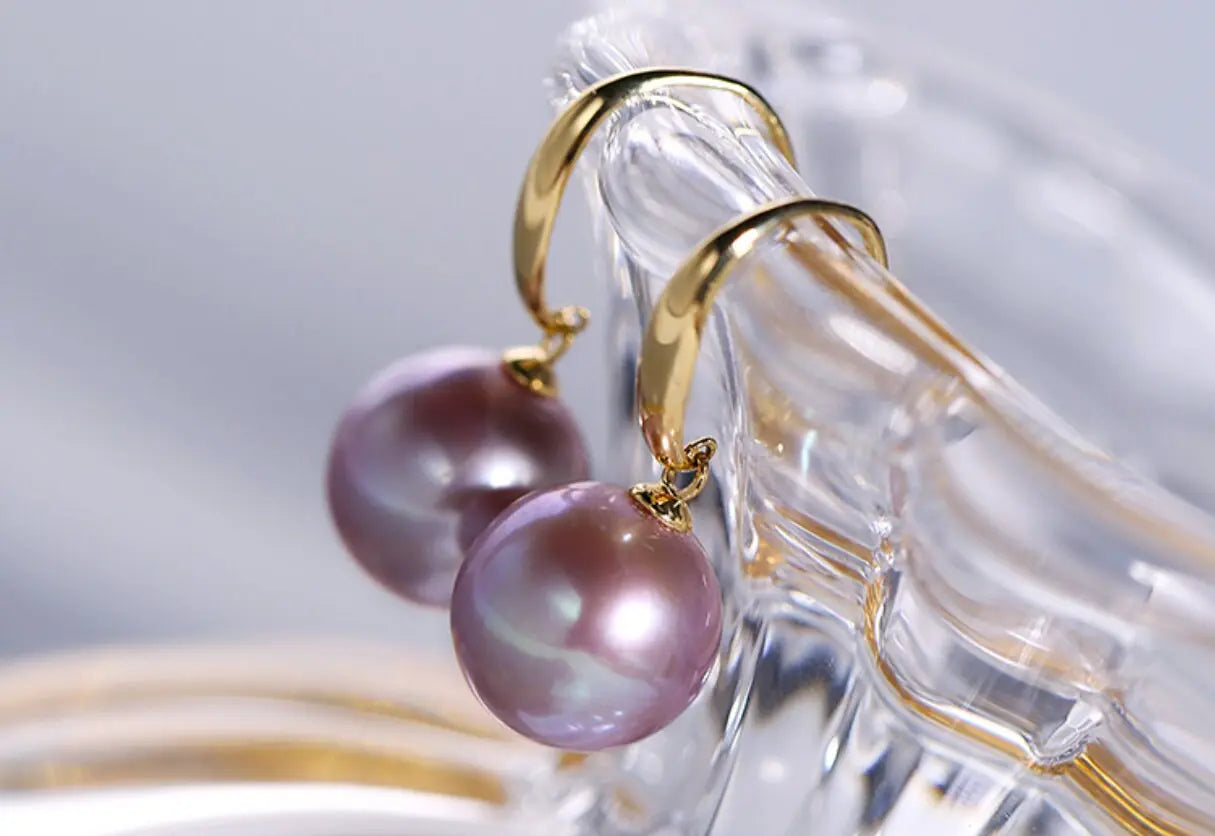 5A+ High Luster 10mm White Purple Pearl Earrings, 18K Solid White Gold Handmade Earrings, Anniversary Gift Idea, Edison Pearl Earrings Etsy