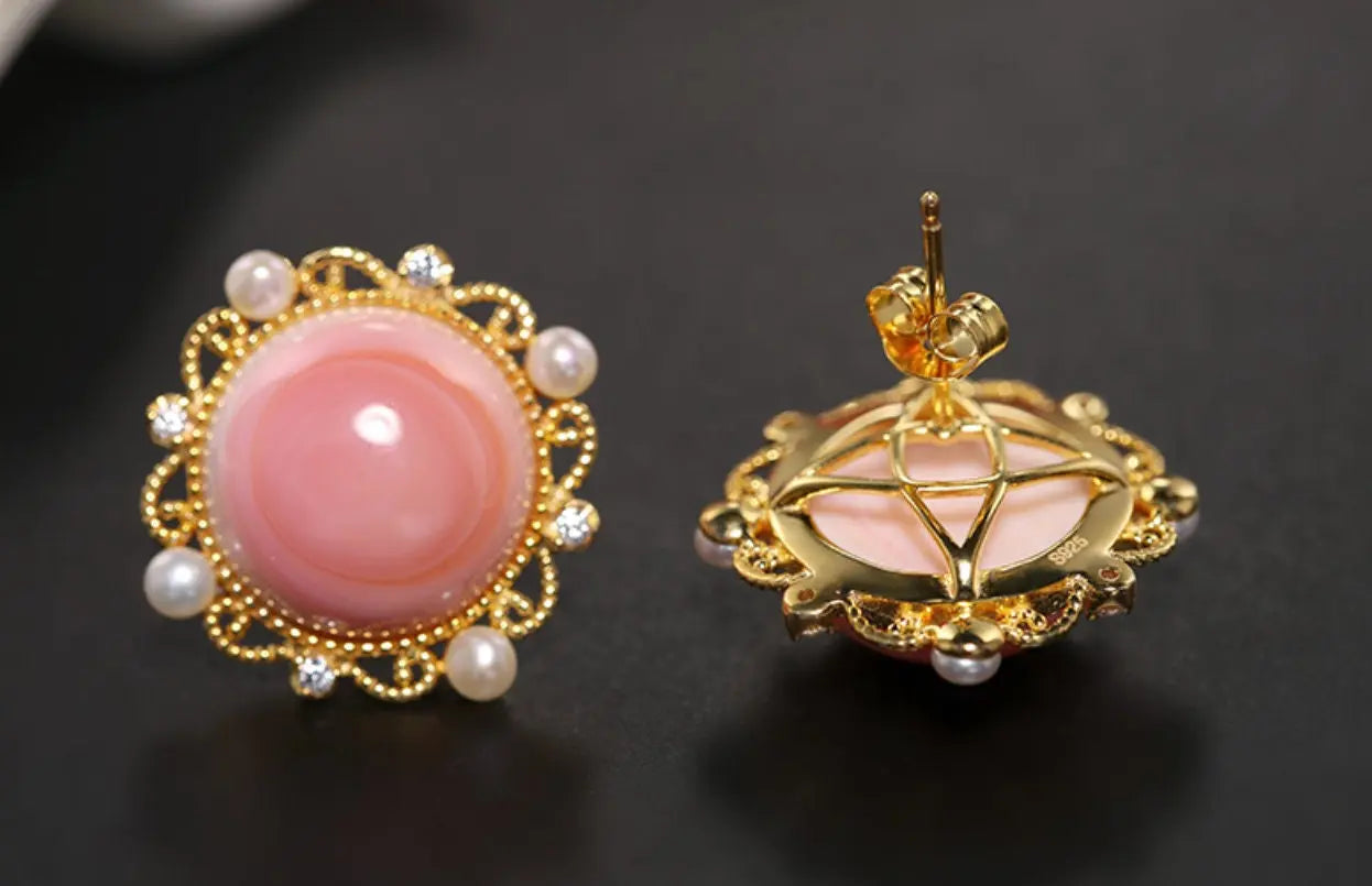 5A+ Natural Conch Pearl Shell & White Pearl Beaded Earrings, 24k Yellow Gold Plated Vermeil Earrings, Pink Pearl Earrings, Gift Idea for Her Etsy