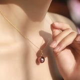 18K Gold High Luster Purple Pearl & White Diamond Necklace, Edison Pearl Necklace Etsy