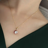 18K Gold High Luster Purple Pearl & White Diamond Necklace, Edison Pearl Necklace Etsy