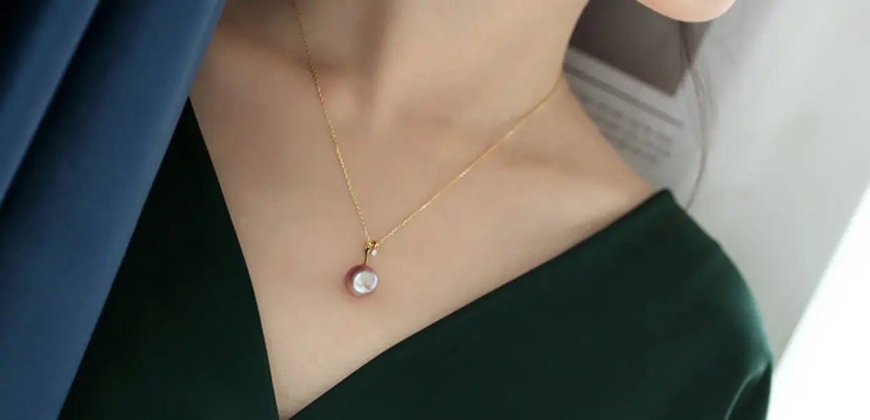 18K Gold High Luster Purple Pearl & White Diamond Necklace, Edison Pearl Necklace Etsy