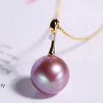 18K Gold High Luster Purple Pearl & White Diamond Necklace, Edison Pearl Necklace Etsy
