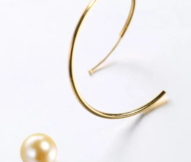 8mm Natural Akoya Golden Pearl Circle Earrings, 18K Solid Yellow Gold Akoya Pearl Handmade Earrings, Anniversary Gift Idea, Gift for Her Etsy