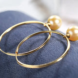8mm Natural Akoya Golden Pearl Circle Earrings, 18K Solid Yellow Gold Akoya Pearl Handmade Earrings, Anniversary Gift Idea, Gift for Her Etsy