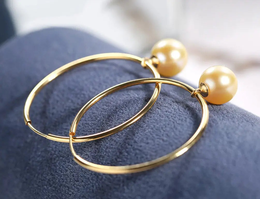 8mm Natural Akoya Golden Pearl Circle Earrings, 18K Solid Yellow Gold Akoya Pearl Handmade Earrings, Anniversary Gift Idea, Gift for Her Etsy