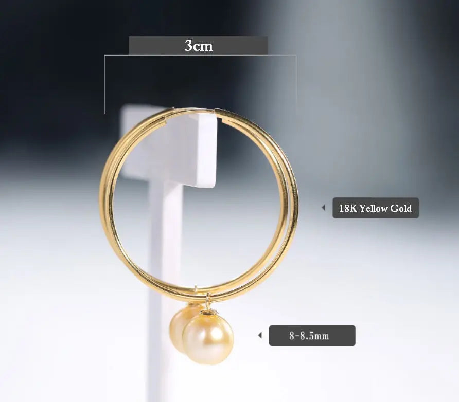 8mm Natural Akoya Golden Pearl Circle Earrings, 18K Solid Yellow Gold Akoya Pearl Handmade Earrings, Anniversary Gift Idea, Gift for Her Etsy