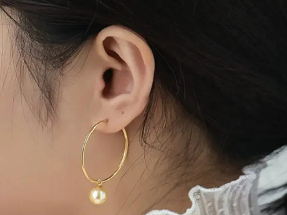 8mm Natural Akoya Golden Pearl Circle Earrings, 18K Solid Yellow Gold Akoya Pearl Handmade Earrings, Anniversary Gift Idea, Gift for Her Etsy
