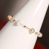 18k Yellow Gold Natural Colorful High Luster Pearl, Beaded Pearl Handmade Bracelets, Rose Pink Pearl Bracelets, Anniversary Gift Idea Etsy