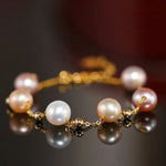 18k Yellow Gold Natural Colorful High Luster Pearl, Beaded Pearl Handmade Bracelets, Rose Pink Pearl Bracelets, Anniversary Gift Idea Etsy
