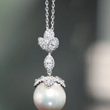 13mm Natural High Luster Pearl Necklace, Silver 925 Handmade Flower Necklace, Freshwater Pearl Necklace, White Pink Pearl, Gift Idea for Her - LaCorserArtJewelry
