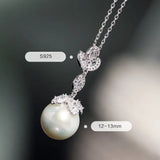 13mm Natural High Luster Pearl Necklace, Silver 925 Handmade Flower Necklace, Freshwater Pearl Necklace, White Pink Pearl, Gift Idea for Her - LaCorserArtJewelry