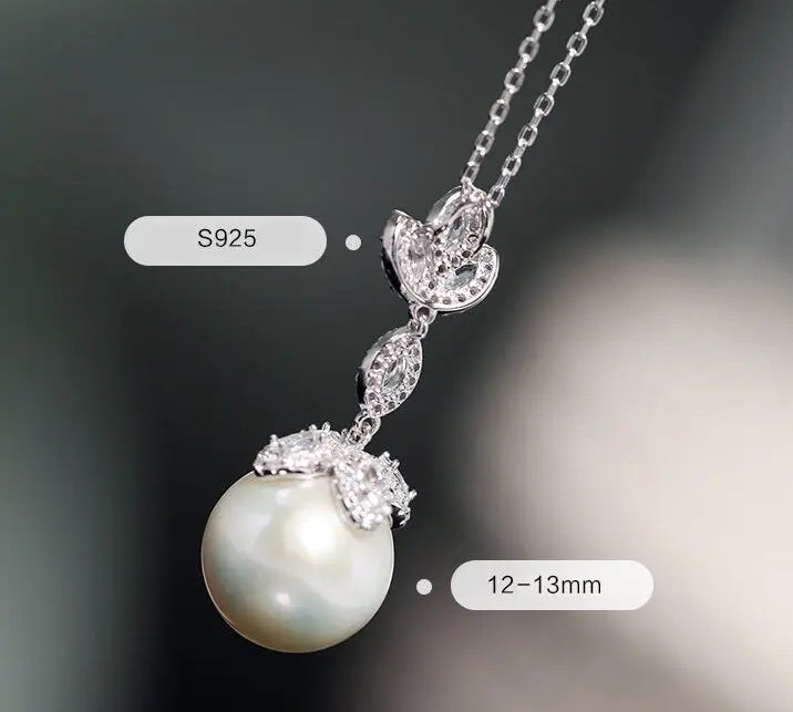 13mm Natural High Luster Pearl Necklace, Silver 925 Handmade Flower Necklace, Freshwater Pearl Necklace, White Pink Pearl, Gift Idea for Her - LaCorserArtJewelry