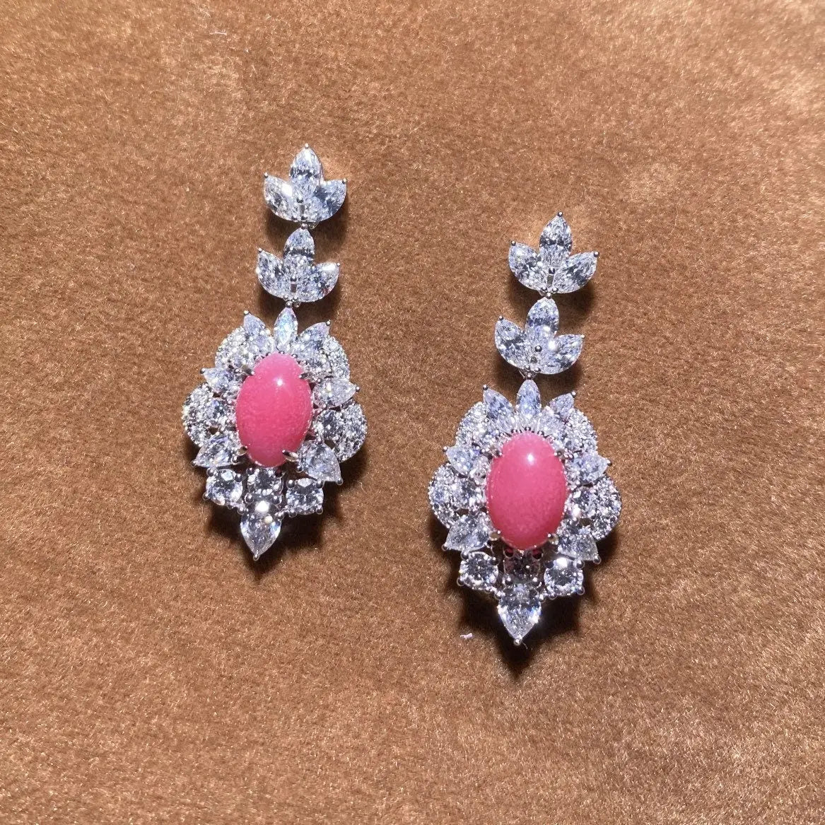 3.08Carat Queen Conch Pearl & White Diamond Earrings, 18K White Gold Earrings, Strombus Gigas, Flamed Pink Pearl, SKU: 461 Etsy