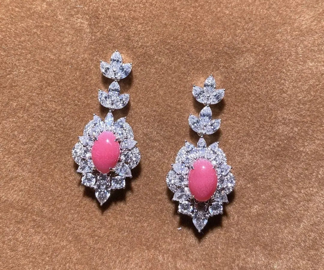 3.08Carat Queen Conch Pearl & White Diamond Earrings, 18K White Gold Earrings, Strombus Gigas, Flamed Pink Pearl, SKU: 461 Etsy