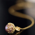 12mm High Luster Purple Rose Tone Pearl Necklace, 18k Gold Plated Vermeil Handmade Carved Necklace, Anniversary Gift Idea, Gift for Her Etsy