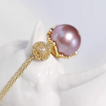 12mm High Luster Purple Rose Tone Pearl Necklace, 18k Gold Plated Vermeil Handmade Carved Necklace, Anniversary Gift Idea, Gift for Her Etsy