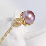 12mm High Luster Purple Rose Tone Pearl Necklace, 18k Gold Plated Vermeil Handmade Carved Necklace, Anniversary Gift Idea, Gift for Her Etsy