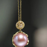 12mm High Luster Purple Rose Tone Pearl Necklace, 18k Gold Plated Vermeil Handmade Carved Necklace, Anniversary Gift Idea, Gift for Her Etsy