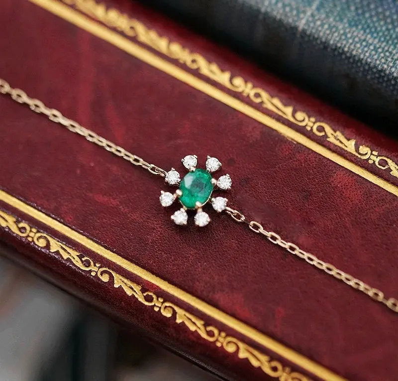 Natural Emerald 9k Yellow Gold Bracelet - Elegant Gemstone Etsy