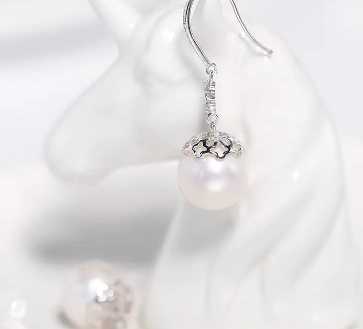12mm High Luster Freshwater Pearl Drop Earrings - Silver 925 Etsy