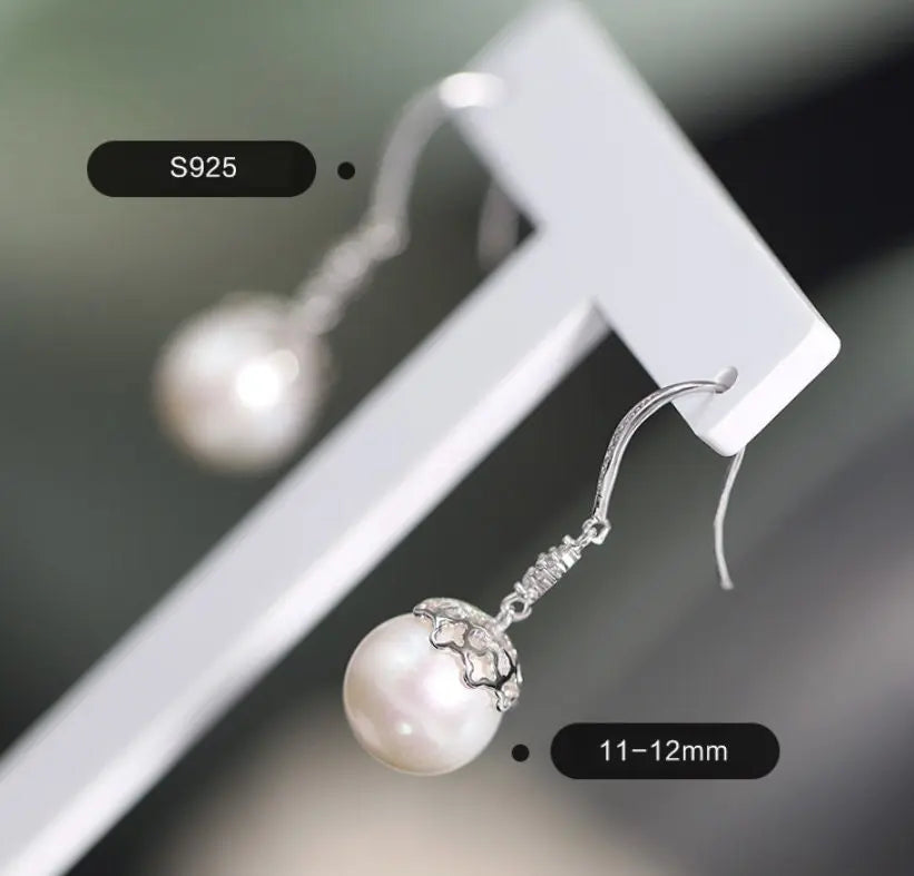12mm High Luster Freshwater Pearl Drop Earrings - Silver 925 Etsy