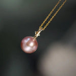 12mm High Luster Purple Rose Tone Pearl Necklace, 18k Solid Yellow Gold Handmade Necklace, Anniversary Gift Idea, Gift for Her Etsy