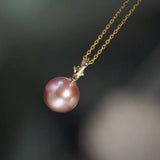 12mm High Luster Purple Rose Tone Pearl Necklace, 18k Solid Yellow Gold Handmade Necklace, Anniversary Gift Idea, Gift for Her Etsy