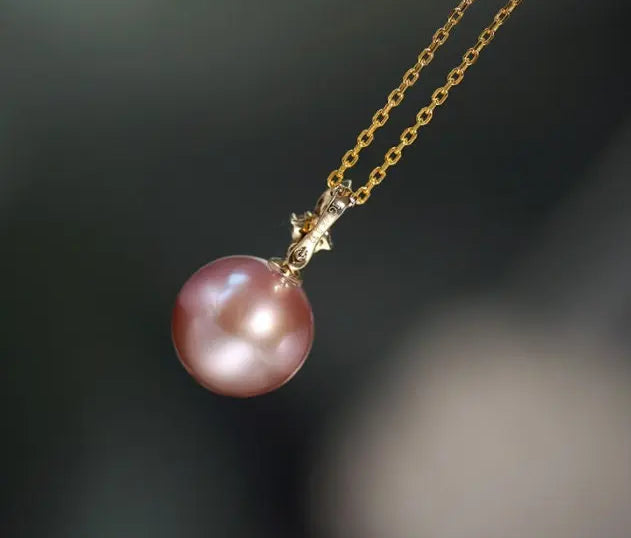 12mm High Luster Purple Rose Tone Pearl Necklace, 18k Solid Yellow Gold Handmade Necklace, Anniversary Gift Idea, Gift for Her Etsy