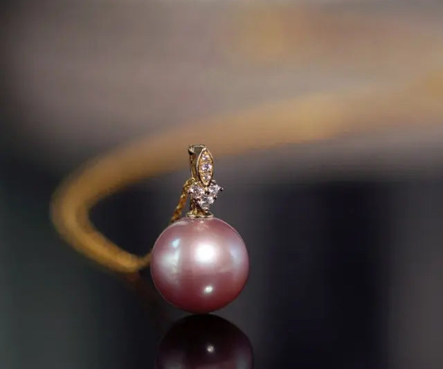 12mm High Luster Purple Rose Tone Pearl Necklace, 18k Solid Yellow Gold Handmade Necklace, Anniversary Gift Idea, Gift for Her Etsy