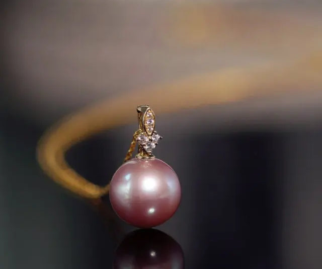 12mm High Luster Purple Rose Tone Pearl Necklace, 18k Solid Yellow Gold Handmade Necklace, Anniversary Gift Idea, Gift for Her Etsy