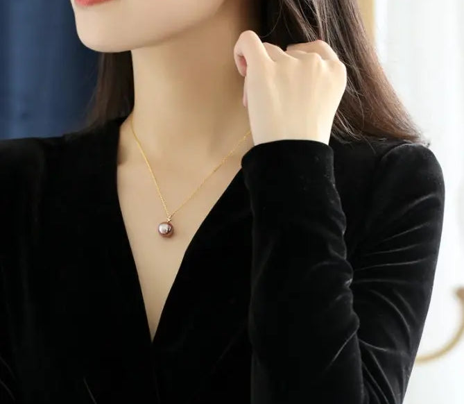 12mm High Luster Purple Rose Tone Pearl Necklace, 18k Solid Yellow Gold Handmade Necklace, Anniversary Gift Idea, Gift for Her Etsy
