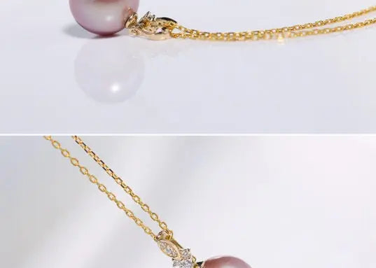 12mm High Luster Purple Rose Tone Pearl Necklace, 18k Solid Yellow Gold Handmade Necklace, Anniversary Gift Idea, Gift for Her Etsy