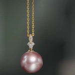 12mm High Luster Purple Rose Tone Pearl Necklace, 18k Solid Yellow Gold Handmade Necklace, Anniversary Gift Idea, Gift for Her Etsy