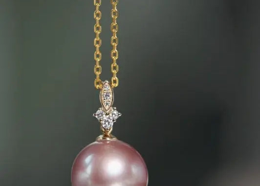 12mm High Luster Purple Rose Tone Pearl Necklace, 18k Solid Yellow Gold Handmade Necklace, Anniversary Gift Idea, Gift for Her Etsy