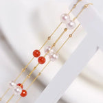 18K Yellow Gold Akoya Pearl & South Red Agate Necklace Etsy