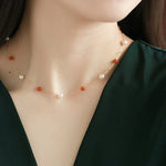 18K Yellow Gold Akoya Pearl & South Red Agate Necklace Etsy