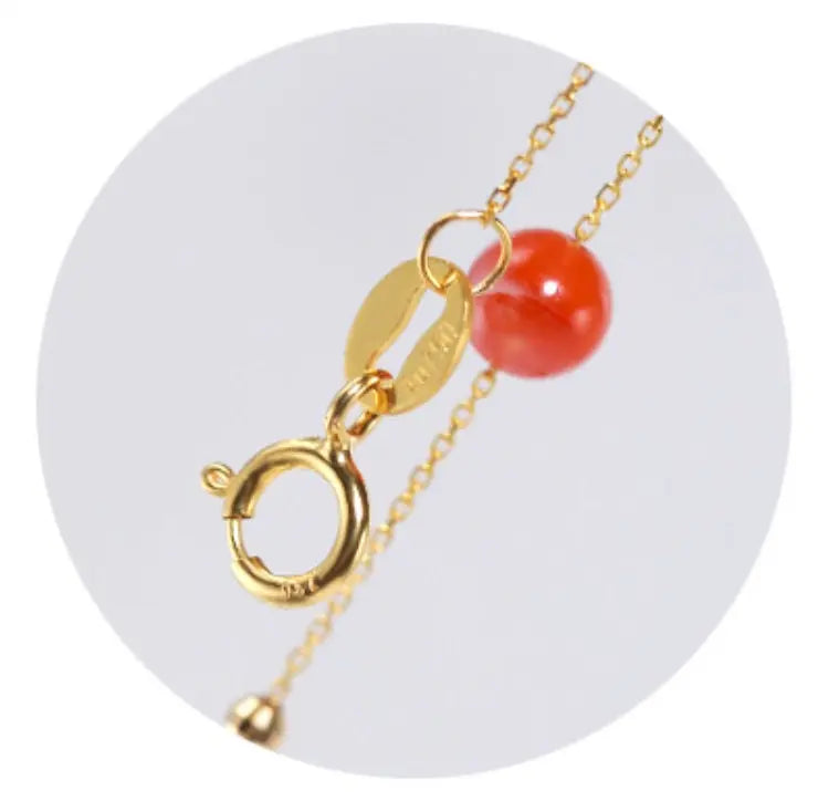 18K Yellow Gold Akoya Pearl & South Red Agate Necklace Etsy