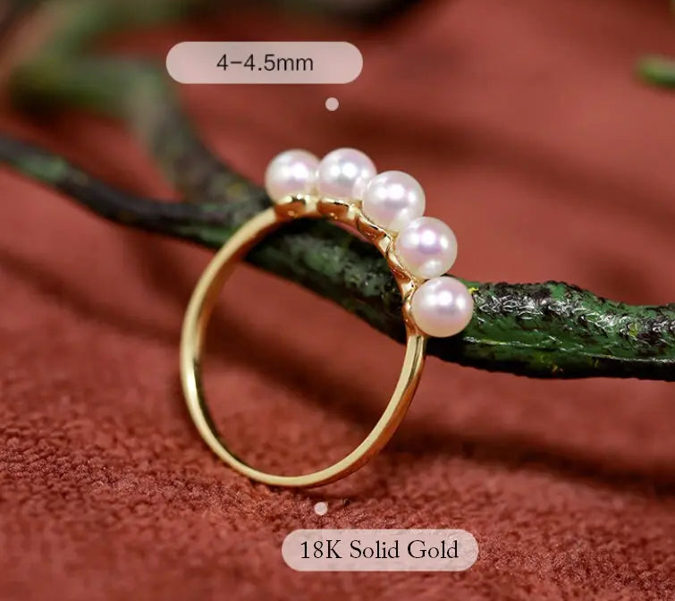 Akoya Pearl Ring - 18K Yellow Gold Beaded Jewelry Etsy