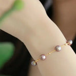 18k Yellow Gold 8.5mm Natural High Luster Purple Pearl, Beaded Pearl Handmade Bracelets, Rose Tone Pink Pearl Bracelets, Anniversary Gift Etsy