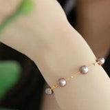 18k Yellow Gold 8.5mm Natural High Luster Purple Pearl, Beaded Pearl Handmade Bracelets, Rose Tone Pink Pearl Bracelets, Anniversary Gift Etsy