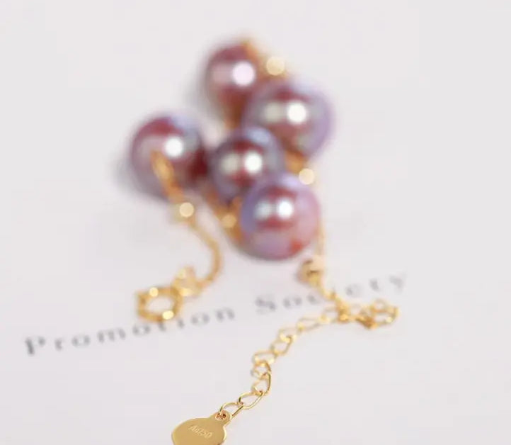 18k Yellow Gold 8.5mm Natural High Luster Purple Pearl, Beaded Pearl Handmade Bracelets, Rose Tone Pink Pearl Bracelets, Anniversary Gift Etsy