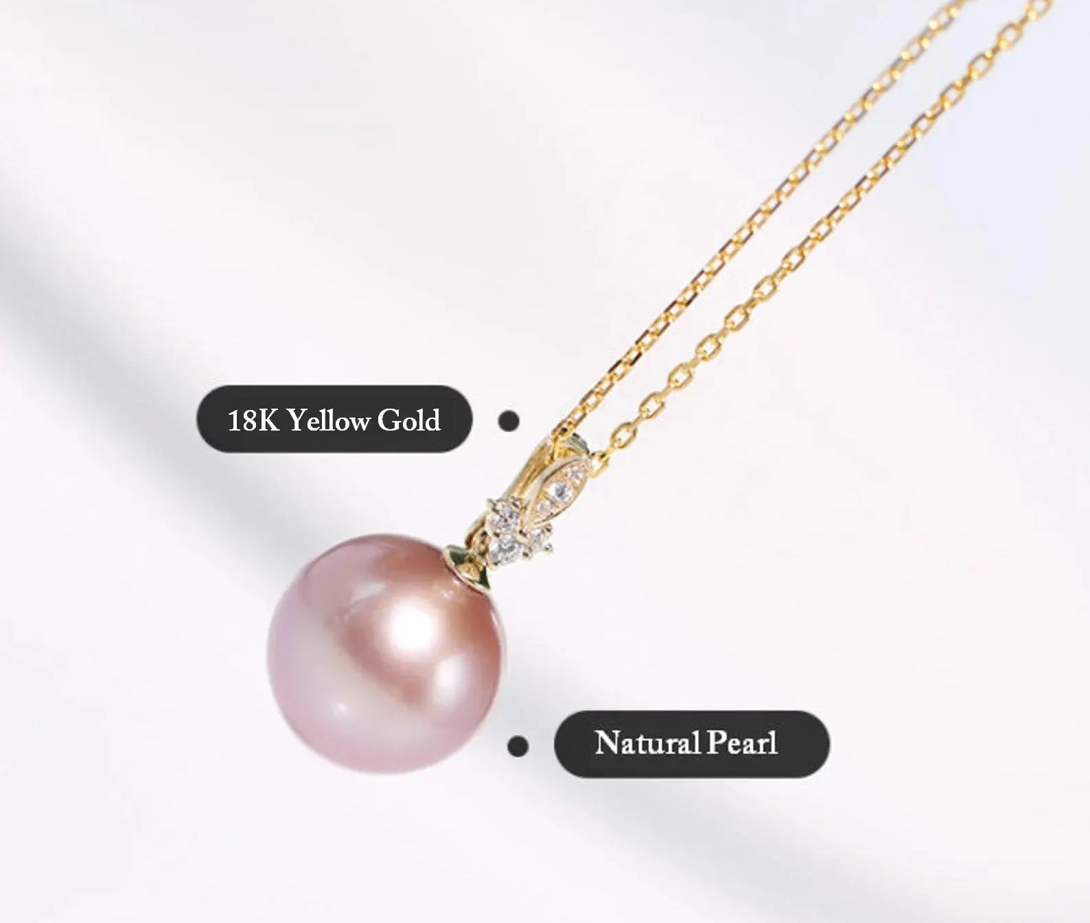 12mm High Luster Purple Rose Tone Pearl Necklace, 18k Solid Yellow Gold Handmade Necklace, Anniversary Gift Idea, Gift for Her Etsy
