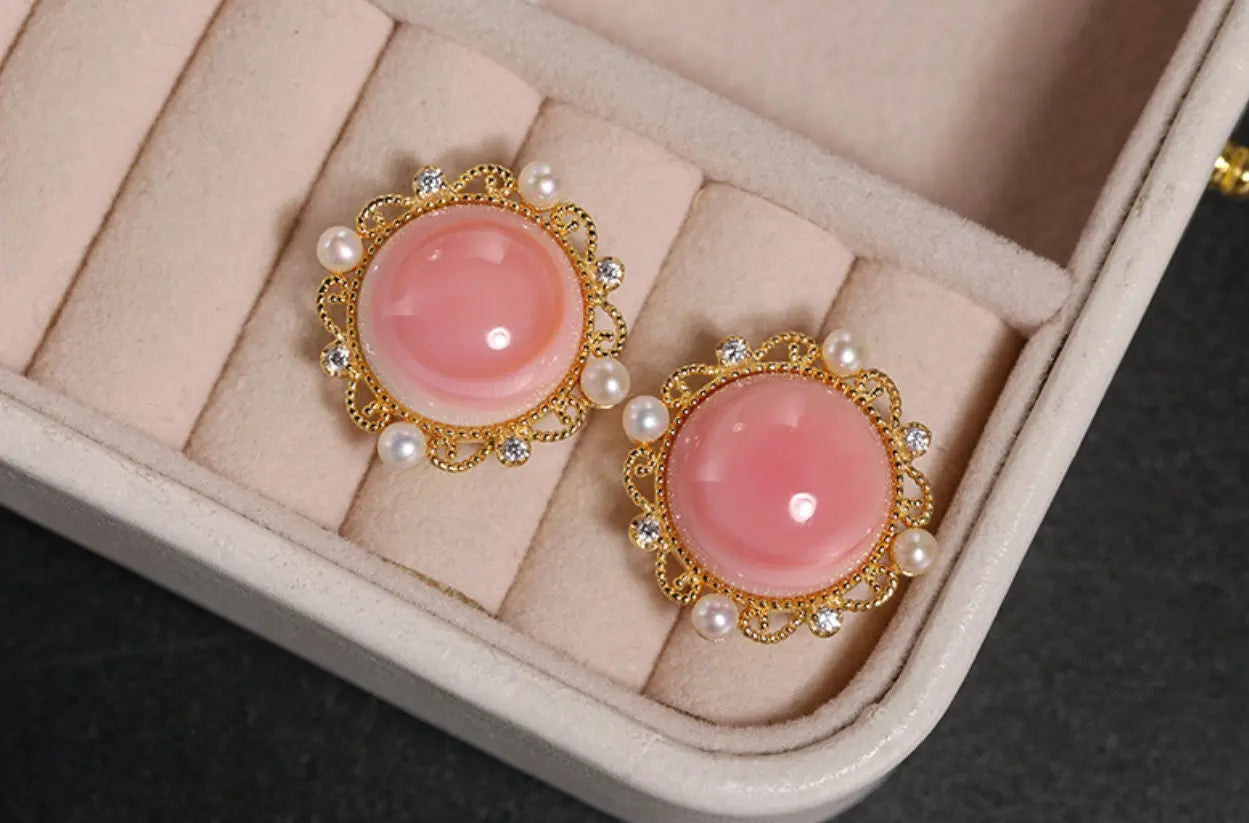 5A+ Natural Conch Pearl Shell & White Pearl Beaded Earrings, 24k Yellow Gold Plated Vermeil Earrings, Pink Pearl Earrings, Gift Idea for Her Etsy