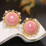 5A+ Natural Conch Pearl Shell & White Pearl Beaded Earrings, 24k Yellow Gold Plated Vermeil Earrings, Pink Pearl Earrings, Gift Idea for Her Etsy
