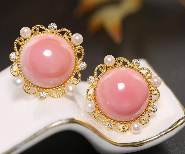 5A+ Natural Conch Pearl Shell & White Pearl Beaded Earrings, 24k Yellow Gold Plated Vermeil Earrings, Pink Pearl Earrings, Gift Idea for Her Etsy
