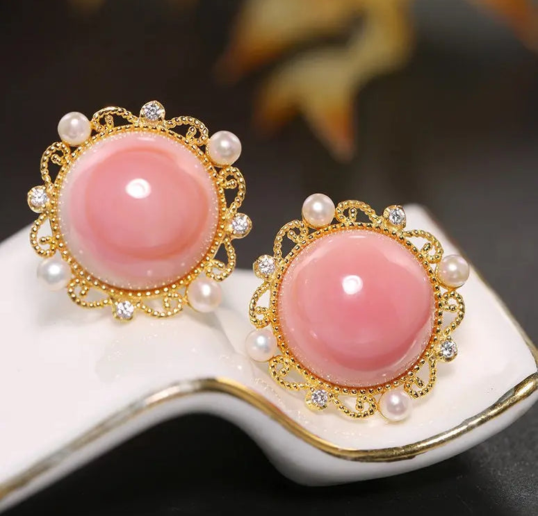 5A+ Natural Conch Pearl Shell & White Pearl Beaded Earrings, 24k Yellow Gold Plated Vermeil Earrings, Pink Pearl Earrings, Gift Idea for Her Etsy